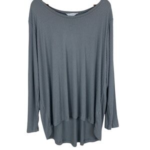 Pajamagram Womens Pajama Top Only Size 3X Lounge Solid Blue Ribbed High Low